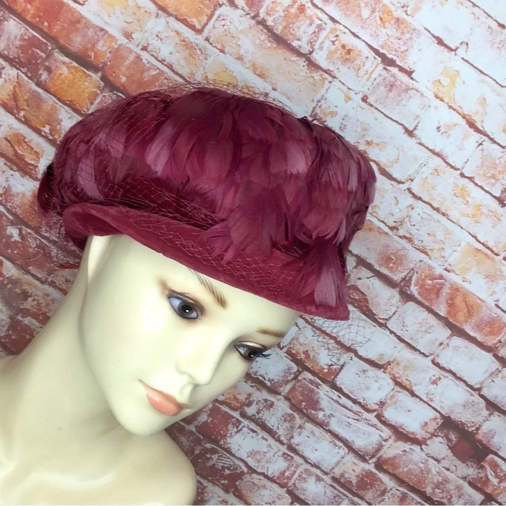 Feathered Vintage MCM Mulberry Purple Flapper Inspired Cloche Hat